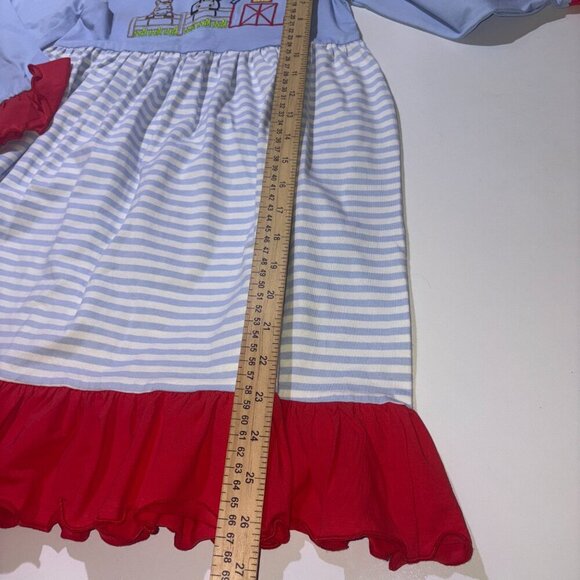 NEW NWT Smocked Polkadot Embroidered Red White Blue Farm Ruffle Dress size 7 - Picture 6 of 8